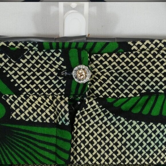 Excellent Women's Green Japanese Fans Print Jeweled Button Midi Skirt Size S - Picture 4 of 9
